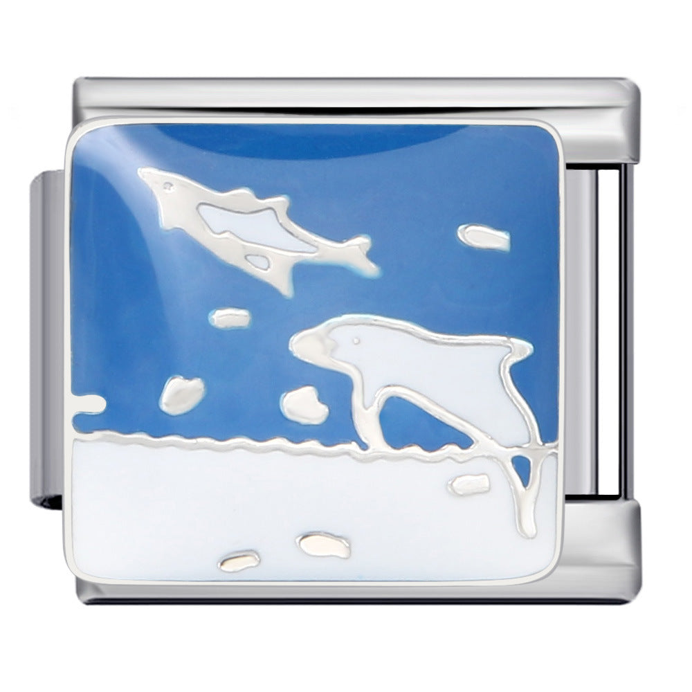 Blue Ocean Element Italian Module Bracelet - Stainless Steel Welded Pattern DIY Stretchable Fashion Bracelet Blue Ocean Element Italian Module Bracelet - Stainless Steel Welded Pattern DIY Stretchable Fashion Bracelet