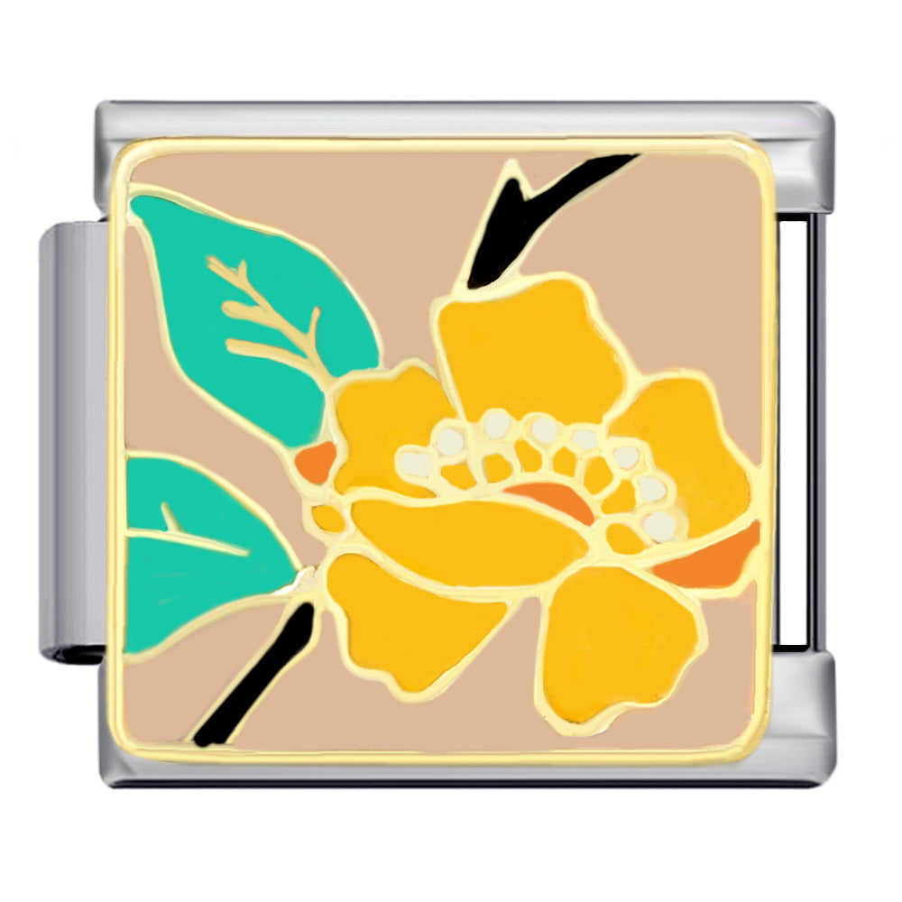 Flower Series Italian Module Bracelet Stainless Steel Welding Gold Plating Drip Oil DIY Elastic Bracelet Accessories Wholesale Flower Series Italian Module Bracelet Stainless Steel Welding Gold Plating Drip Oil DIY Elastic Bracelet Accessories Wholesale