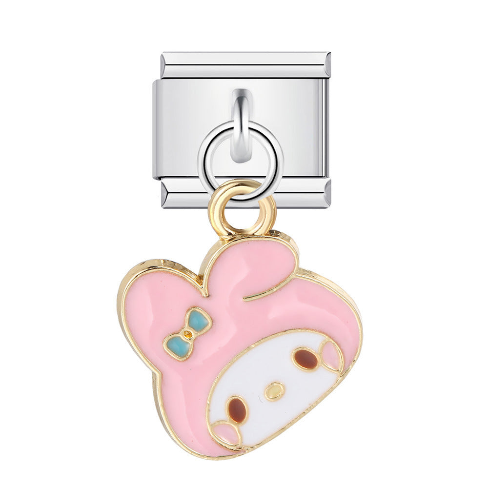 Cross Border Hot Selling Hook Pendant Italian Module Bracelet DIY Elastic Drip Oil Splicing Stainless Steel Bracelet Cross Border Hot Selling Hook Pendant Italian Module Bracelet DIY Elastic Drip Oil Splicing Stainless Steel Bracelet