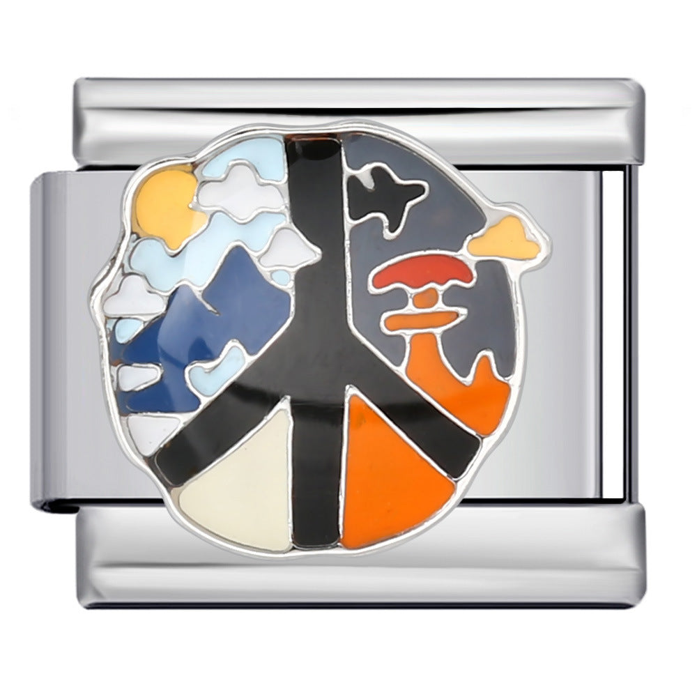 Italian Module Bracelet Peace Series Stainless Steel Welding Drip Oil Pattern DIY Elastic Splicing Strap Chain Italian Module Bracelet Peace Series Stainless Steel Welding Drip Oil Pattern DIY Elastic Splicing Strap Chain