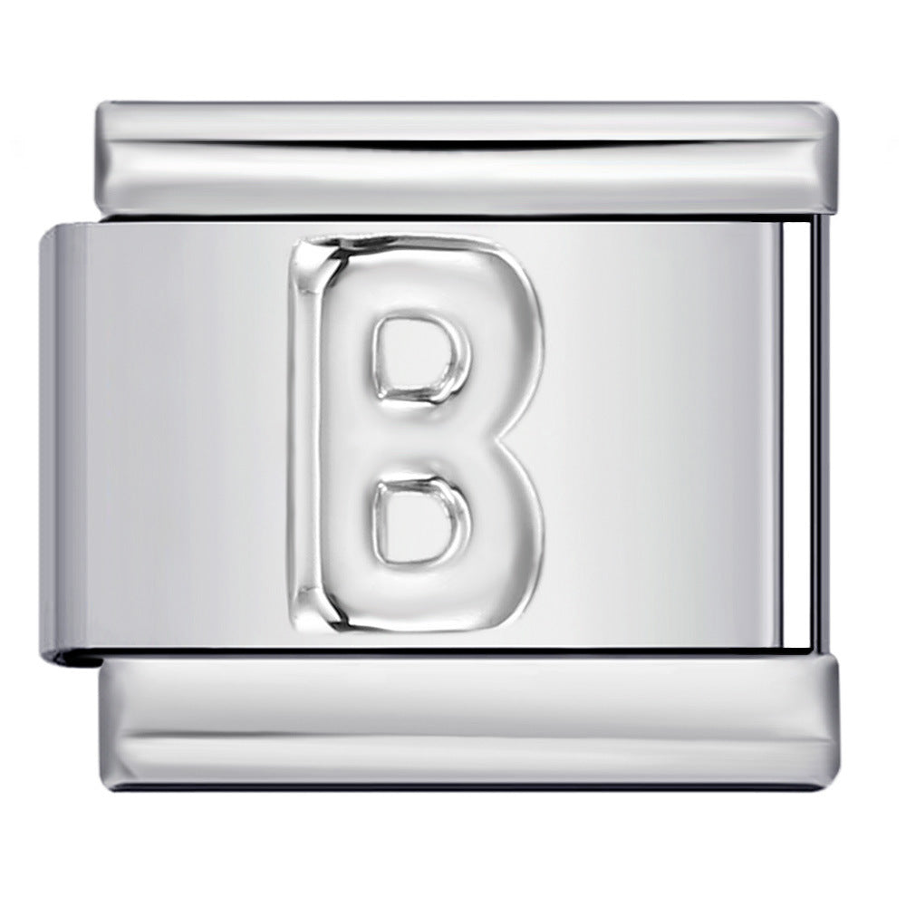 Italian Stainless Steel Silver Raised 26 Letter DIY Module Bracelet with Free Splicing Elastic Watch Strap Italian Stainless Steel Silver Raised 26 Letter DIY Module Bracelet with Free Splicing Elastic Watch Strap