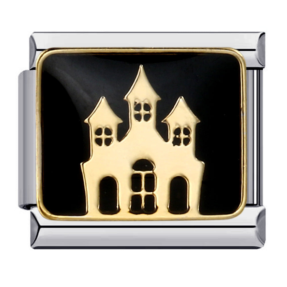 European and American Popular Halloween Module Bracelet with Titanium Steel Welding and Oil Dripping Dark Pattern Italian Modular European and American Popular Halloween Module Bracelet with Titanium Steel Welding and Oil Dripping Dark Pattern Italian Modular