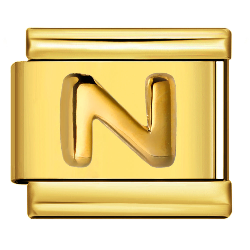 Golden Convex Letter Series Italian Module Bracelet Titanium Steel Stamping DIY Elastic Splicing Bracelet Accessories Golden Convex Letter Series Italian Module Bracelet Titanium Steel Stamping DIY Elastic Splicing Bracelet Accessories