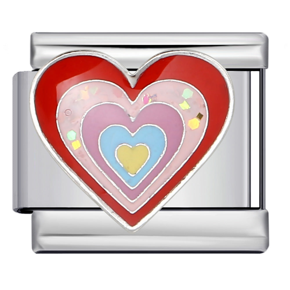 Colorful Drip Oil Love Element Italian Module Bracelet Welding Pattern DIY Elastic Splicing Stainless Steel Bracelet Colorful Drip Oil Love Element Italian Module Bracelet Welding Pattern DIY Elastic Splicing Stainless Steel Bracelet