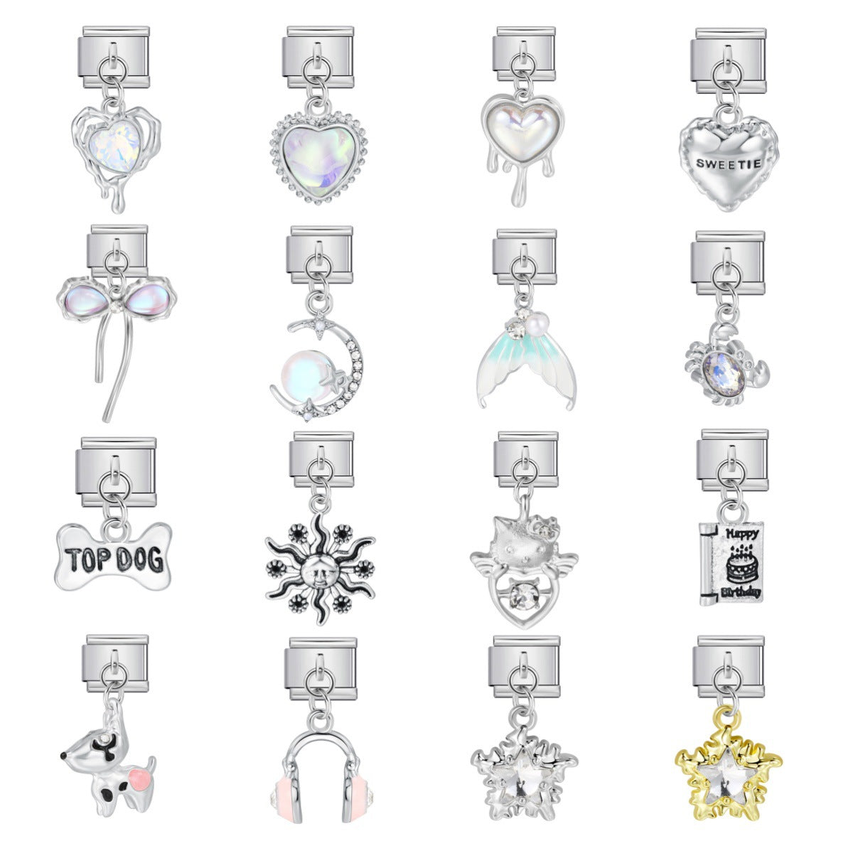 Silver Bottom Cute Pendant Italian Module Bracelet Hook DIY Titanium Steel Micro Inlaid Zircon Elastic Splicing Strap Chain Silver Bottom Cute Pendant Italian Module Bracelet Hook DIY Titanium Steel Micro Inlaid Zircon Elastic Splicing Strap Chain