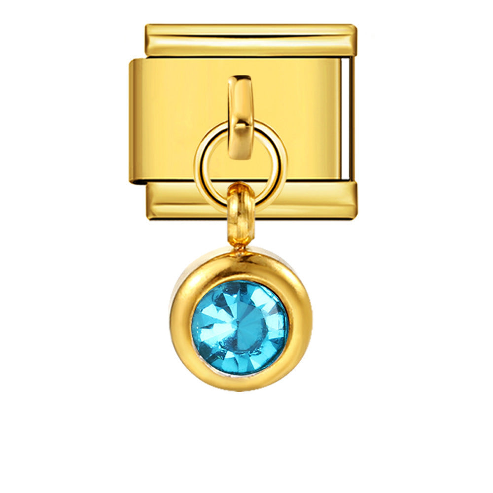 Colorful Birthstone Gold and Silver Base Circular Pendant, Italian Module Bracelet, Titanium Steel Hook, Fashionable and Versatile Bracelet Colorful Birthstone Gold and Silver Base Circular Pendant, Italian Module Bracelet, Titanium Steel Hook, Fashionable and Versatile Bracelet