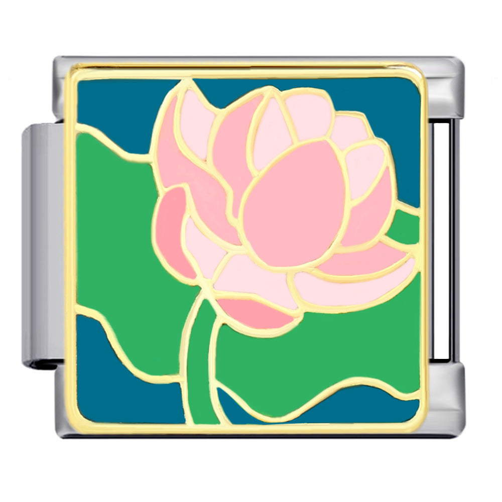 Flower Series Italian Module Bracelet Stainless Steel Welding Gold Plating Drip Oil DIY Elastic Bracelet Accessories Wholesale Flower Series Italian Module Bracelet Stainless Steel Welding Gold Plating Drip Oil DIY Elastic Bracelet Accessories Wholesale