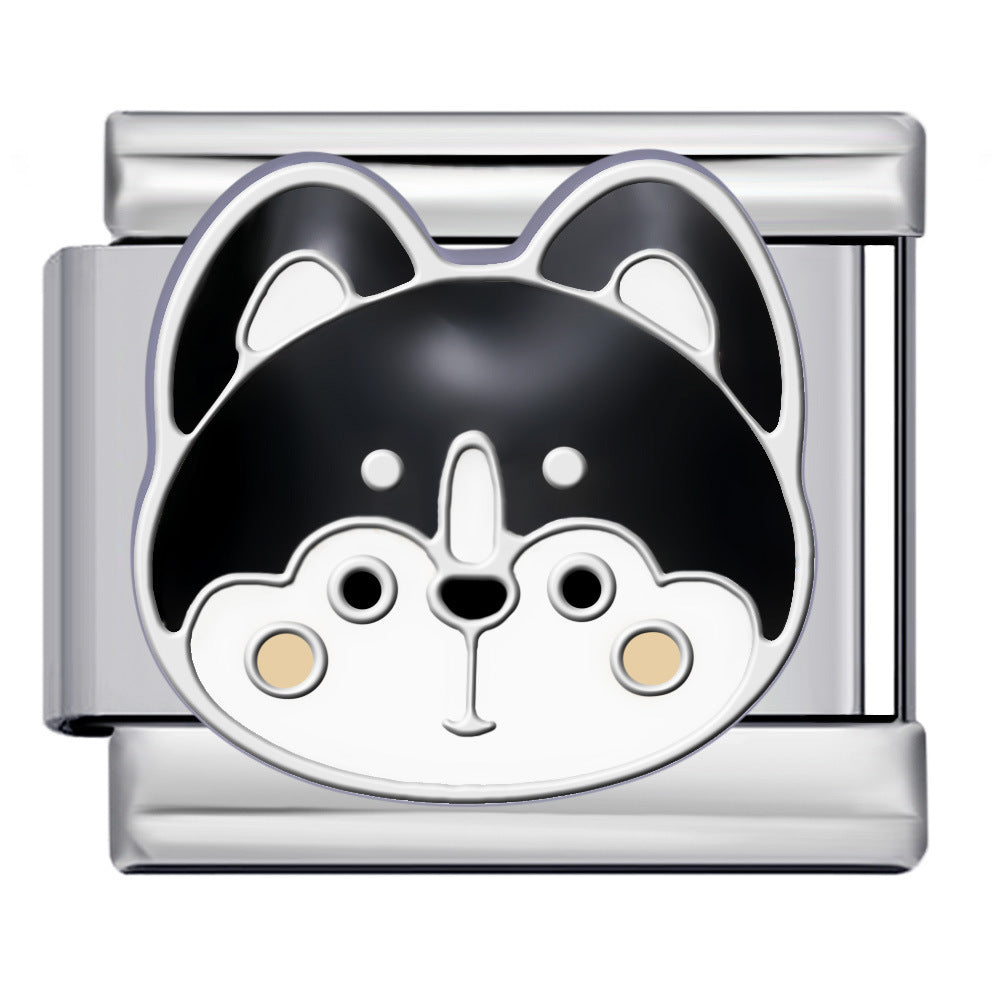 Cute Cartoon Dog Cute Pet Series Titanium Steel Welding Drip Oil DIY Italian Module Bracelet Accessories Cute Cartoon Dog Cute Pet Series Titanium Steel Welding Drip Oil DIY Italian Module Bracelet Accessories