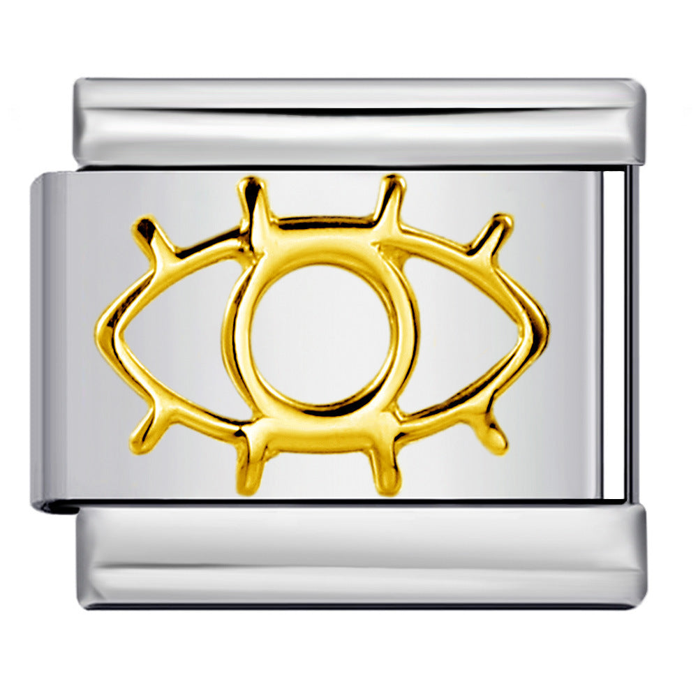 New Titanium Steel Pentagram Eye Italian Module Bracelet Stamped Pattern Drip Oil DIY Elastic Strap Chain New Titanium Steel Pentagram Eye Italian Module Bracelet Stamped Pattern Drip Oil DIY Elastic Strap Chain