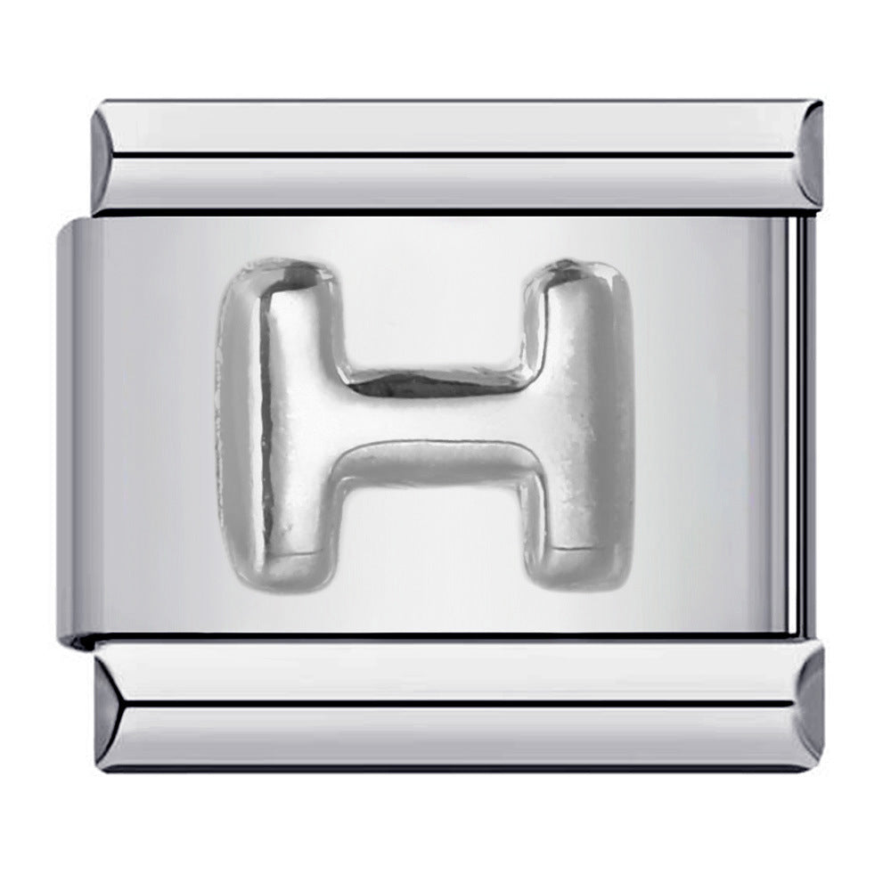 New Stainless Steel Silver Convex English Letter Italian Module Bracelet DIY Elastic Splicing Strap Chain New Stainless Steel Silver Convex English Letter Italian Module Bracelet DIY Elastic Splicing Strap Chain