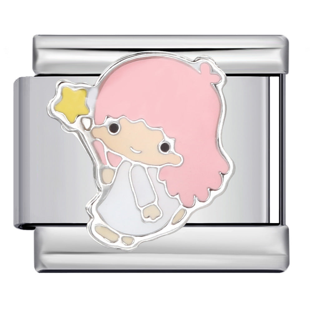 Pink Italian Modular Bracelet Titanium Steel Welding Gold Plated DIY Cartoon Free Connect Bracelet Pink Italian Modular Bracelet Titanium Steel Welding Gold Plated DIY Cartoon Free Connect Bracelet