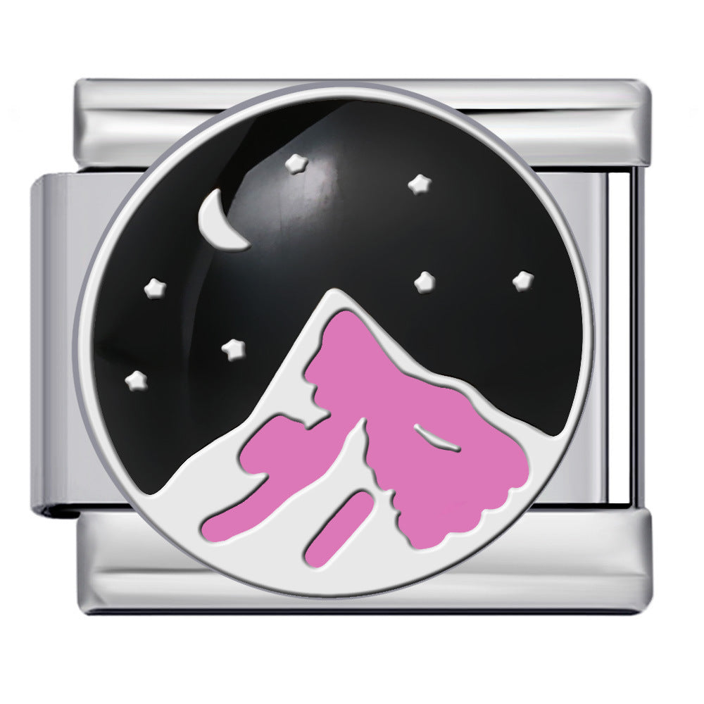 Stainless Steel Welding Drip Oil DIY Bracelet Italian Module Bracelet Round Starry Sky Pattern Elastic Bracelet