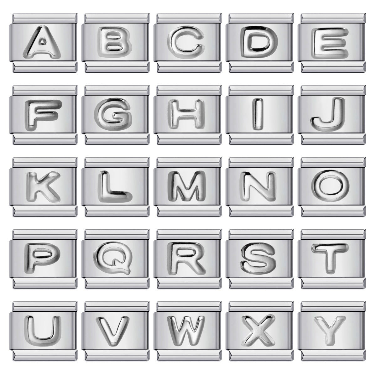 New Stainless Steel Silver Convex English Letter Italian Module Bracelet DIY Elastic Splicing Strap Chain