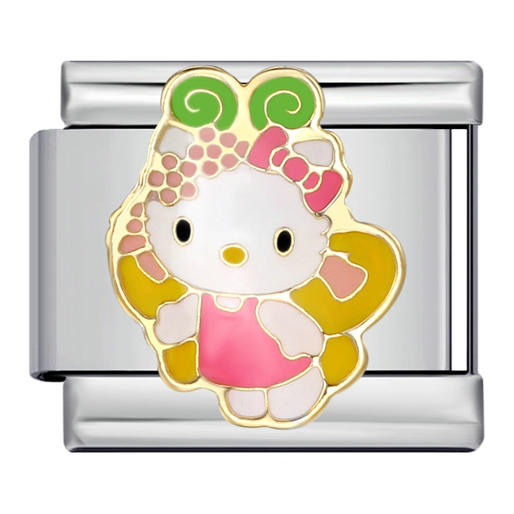 Wholesale DIY Titanium Steel Welded Enamel Drop Charms Italian Link Bracelet Straps with Cute Cartoon Patterns