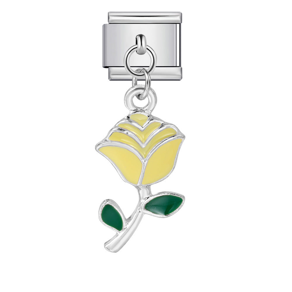 Italian Charm Module Bracelet Single Flower Handmade Pendant Titanium Steel Strap Chain