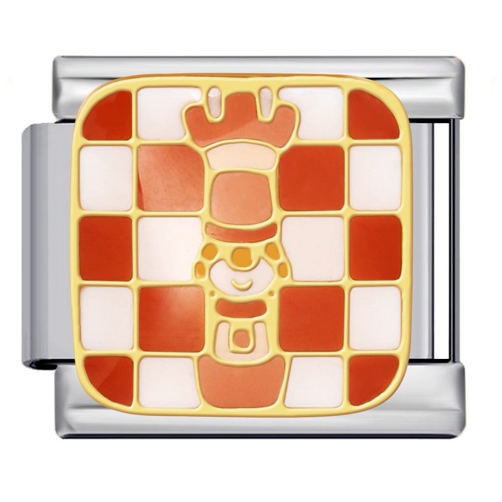 Cross Border Hot Selling Chess Italian Module Bracelet Titanium Steel Welding Gold Plating Drip Oil DIY Splicing Bracelet