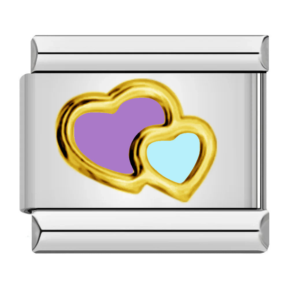 Italian Module Bracelet Color Drip Oil Stamping Pattern DIY Titanium Steel Elastic Splicing Bracelet Accessories Wholesale