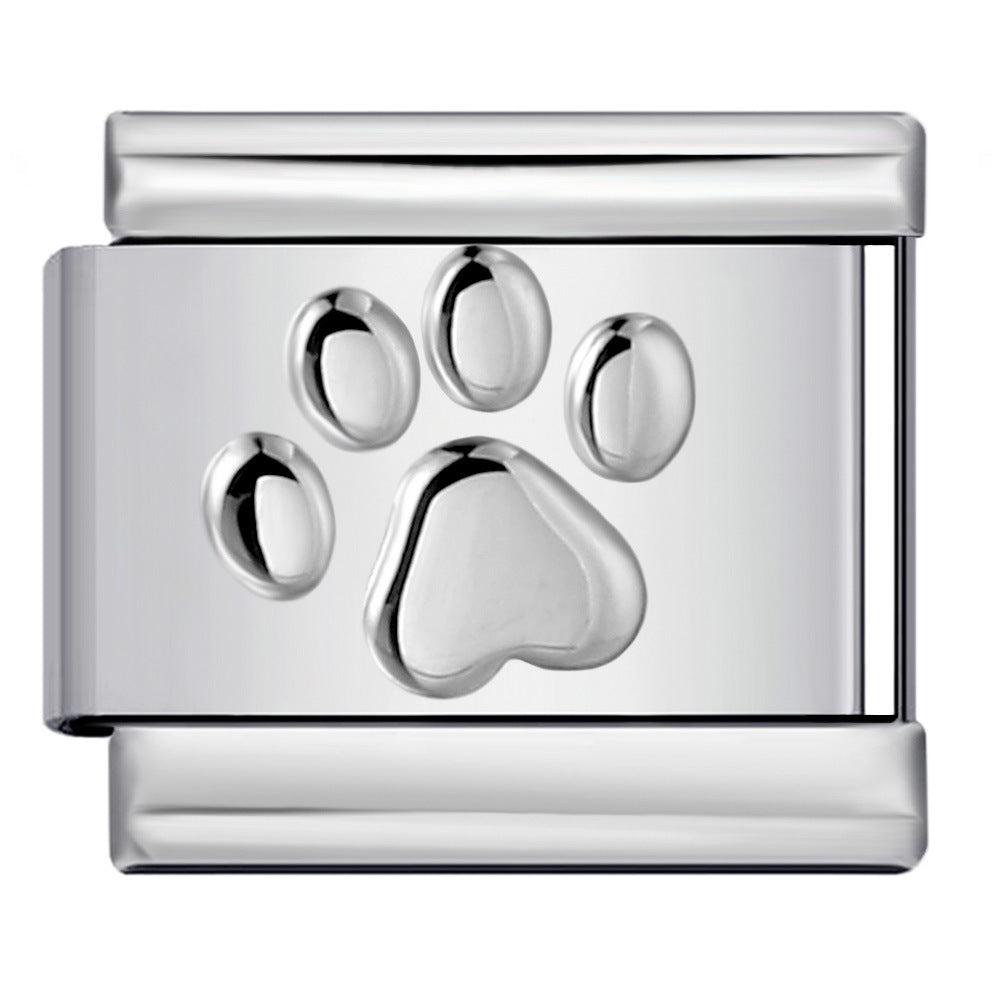 Titanium Steel Convex Silver Stamped DIY Italian Charm Bracelet with Unique Patterns