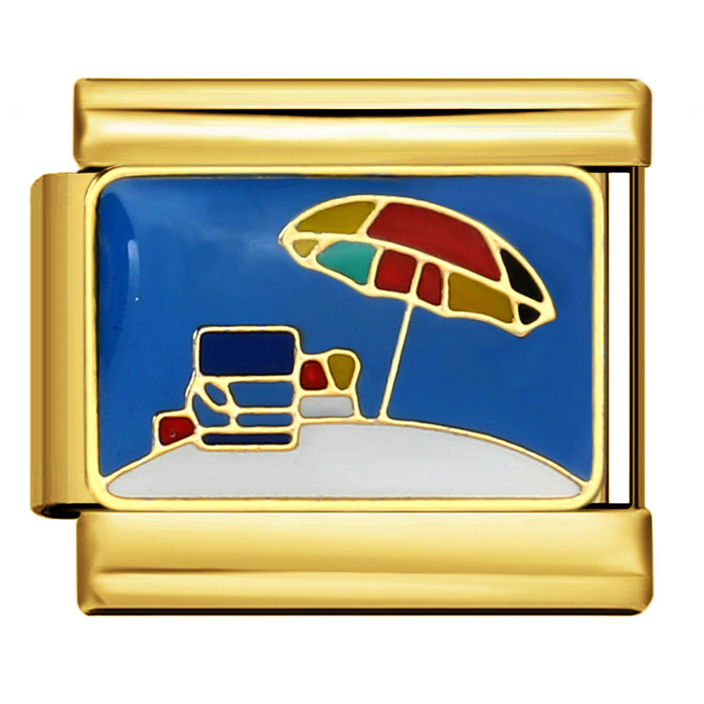 Gold Bottom Italian Module Bracelet Welding Dripping Oil Titanium Steel Bracelet Fashion DIY Italian Bracelet