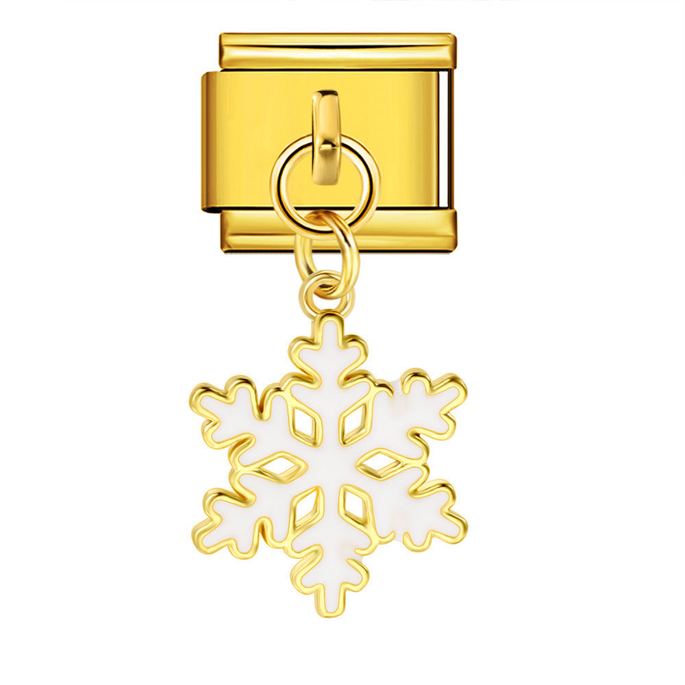 Single Hook Christmas Style Italian Module Bracelet with Gold Sole and Elastic Splicing DIY Titanium Steel Strap Chain