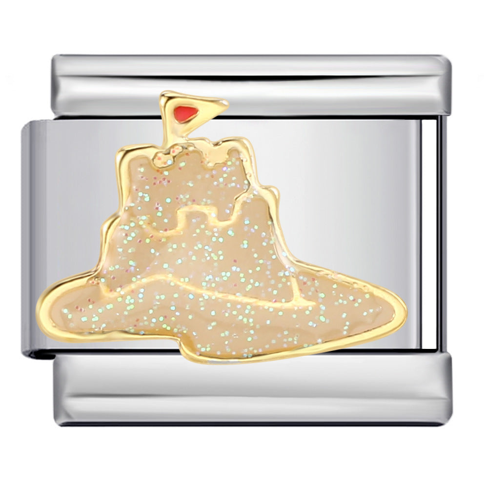 New Italian Module Bracelet Beach Camping Titanium Steel Drip Oil Cartoon Pattern DIY Welding Bracelet Accessories