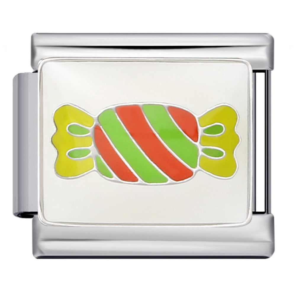 Gold and Silver Bottom Colorful Pattern Italian Module Bracelet Titanium Steel Welding Drip Oil DIY Bracelet Girlfriend Gift for Girls