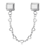 New Stainless Steel Heart-shaped Pendant Italian Module Bracelet with Double Hooks DIY Elastic Splicing Strap Chain