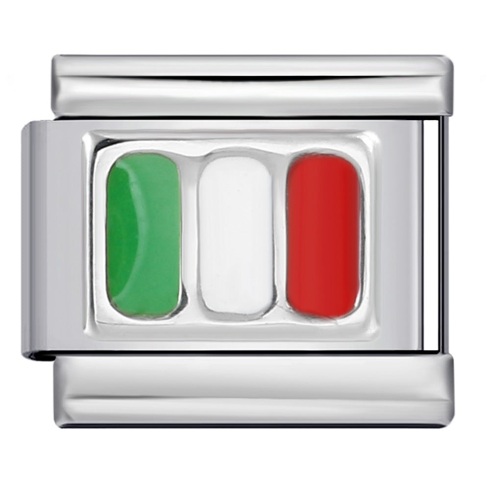 New Titanium Steel Pentagram Eye Italian Module Bracelet Stamped Pattern Drip Oil DIY Elastic Strap Chain