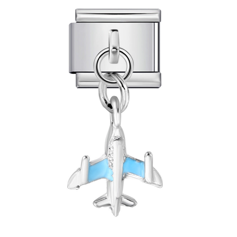 Elliptical Pendant Butterfly Titanium Steel Drip Oil DIY Italian Module Bracelet, Single Hook Splicing Elastic Bracelet