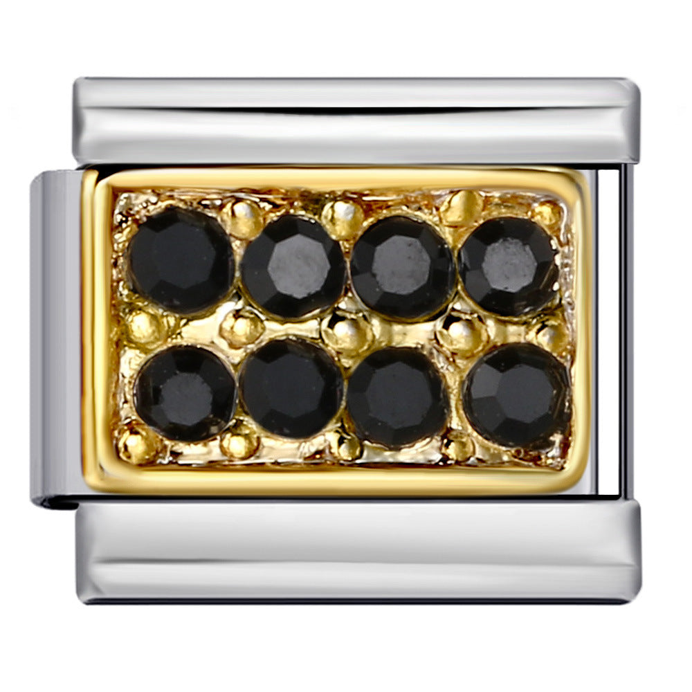 Diamond Studded Square Stainless Steel DIY Italian Module Bracelet Italian Charm Bracelet