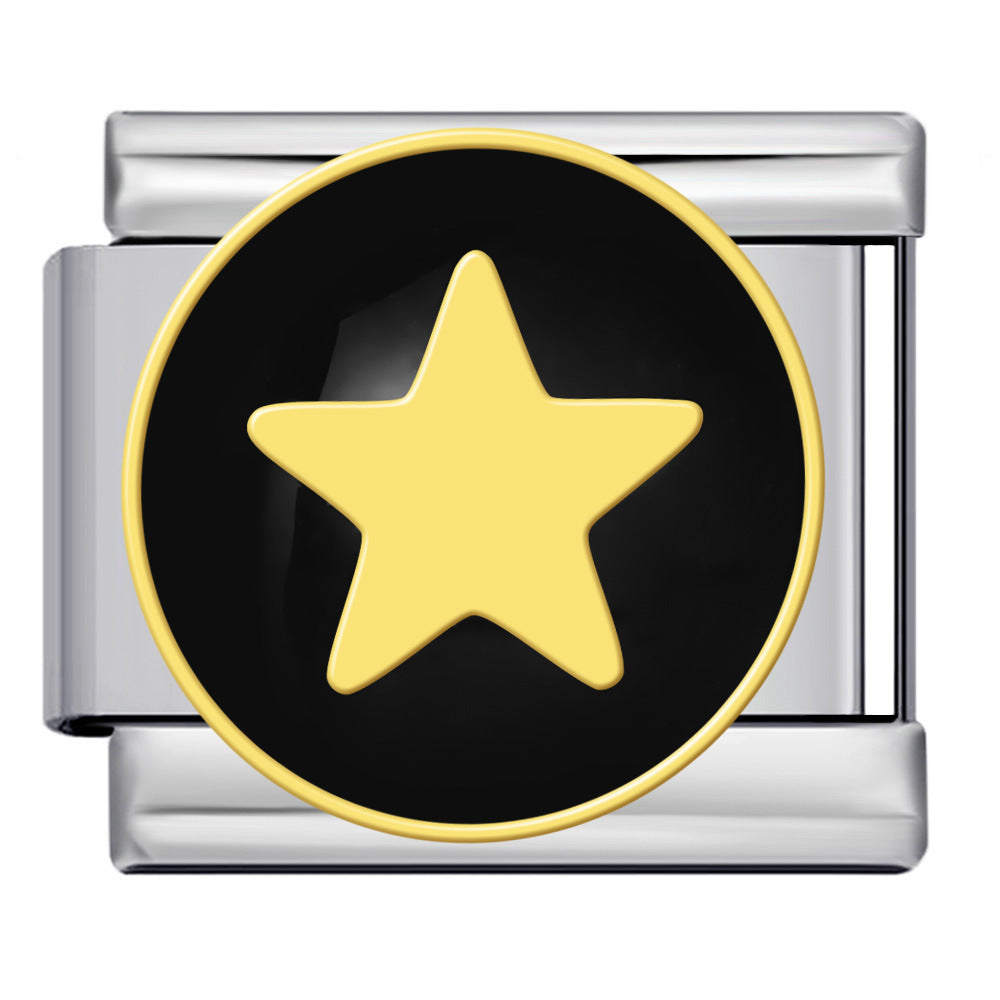 Stainless Steel Welding Drip Oil DIY Bracelet Italian Module Bracelet Round Starry Sky Pattern Elastic Bracelet