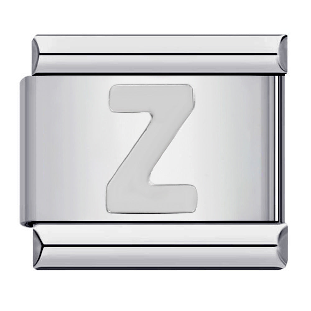 New Titanium Steel Silver Concave Surface 26 English Letters Italian Module Bracelet DIY Strap Chain Accessories Wholesale