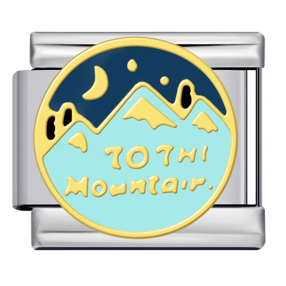 New River, Mountain, Seaside Scenery Italian Module Bracelet with Gold Plating and Oil Dripping DIY Welding Stainless Steel Bracelet