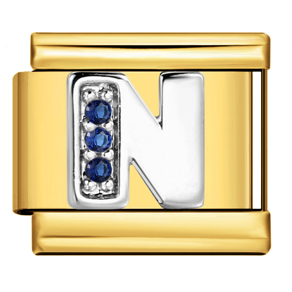 Italian Module Bracelet Gold Background Blue Diamond Letters DIY Stainless Steel Elastic Assembly Welded Strap Bracelet