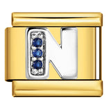 Italian Module Bracelet Gold Background Blue Diamond Letters DIY Stainless Steel Elastic Assembly Welded Strap Bracelet