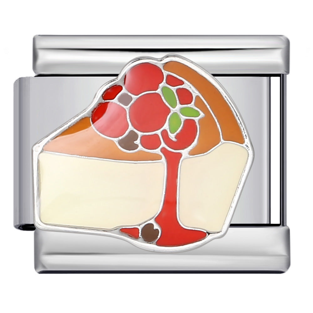 Gourmet Series Italian Module Bracelet Titanium Steel Welding Drip Oil Cartoon Pattern DIY Elastic Splicing Bracelet