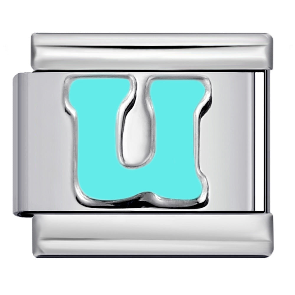 New Titanium Steel Sky Blue English Letter Series DIY Elastic Bracelet Accessories Italian Module Bracelet Alphebat