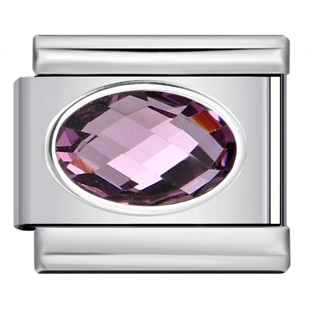 Elliptical Colored Stone Italian Module Bracelet Birthday Stone Stainless Steel DIY Simple and Versatile Bracelet Accessories