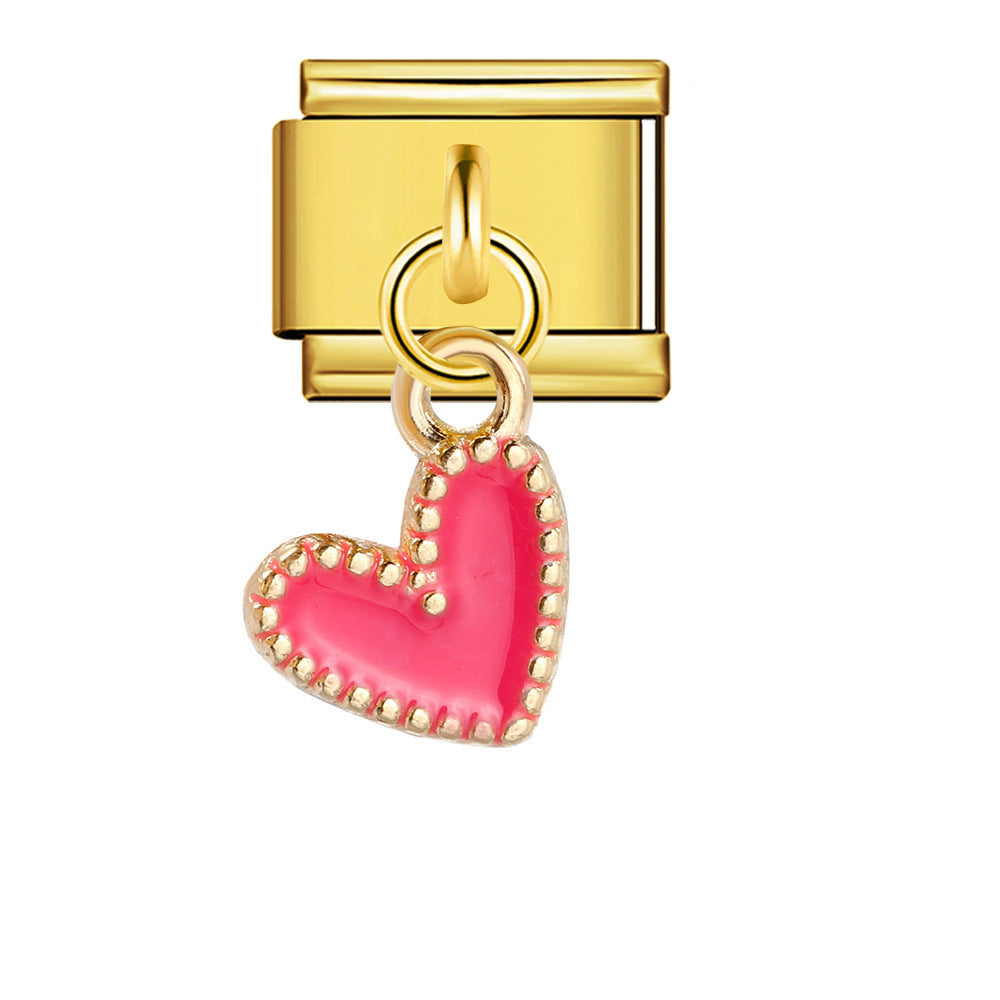 New Gold Bottom Love Pendant Italian Module Bracelet Stainless Steel Welding DIY Elastic Strap Chain Wholesale