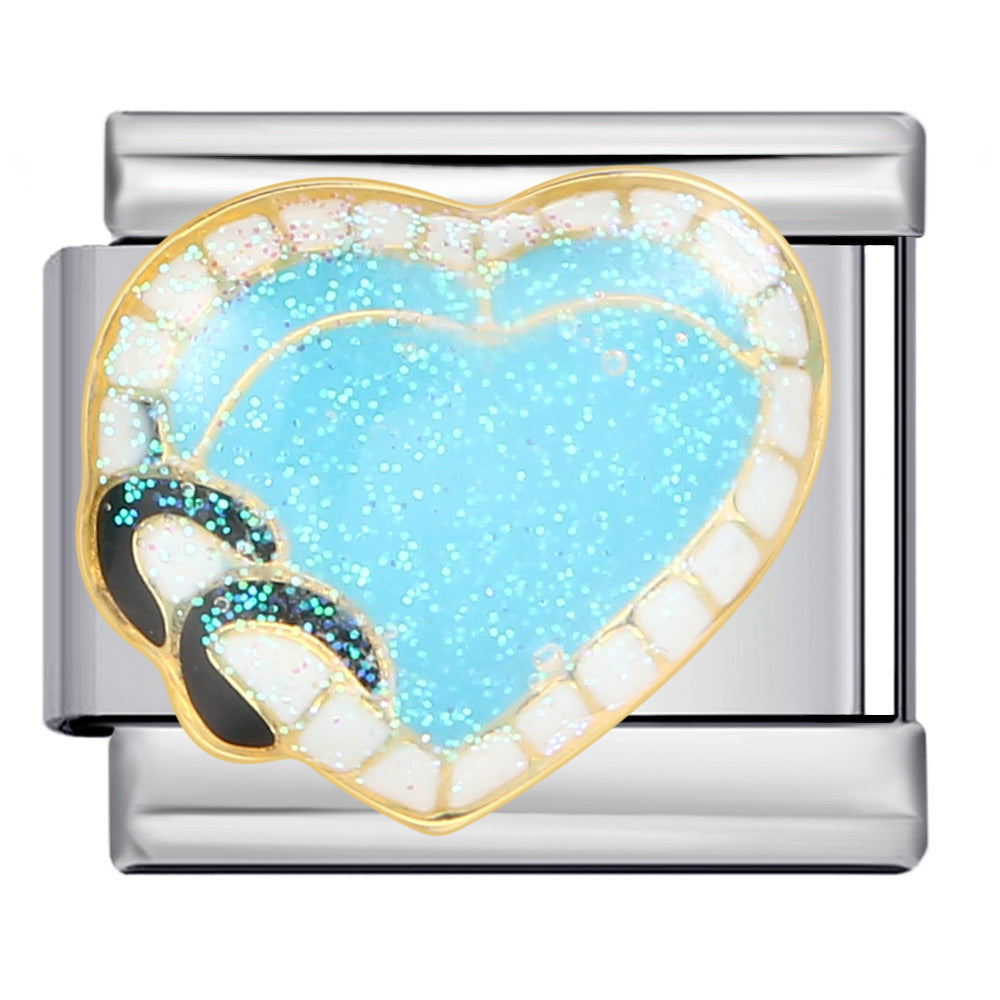 New Titanium Steel Welding Drip Oil Cartoon DIY Italian Module Bracelet Italian Charm Bracelet