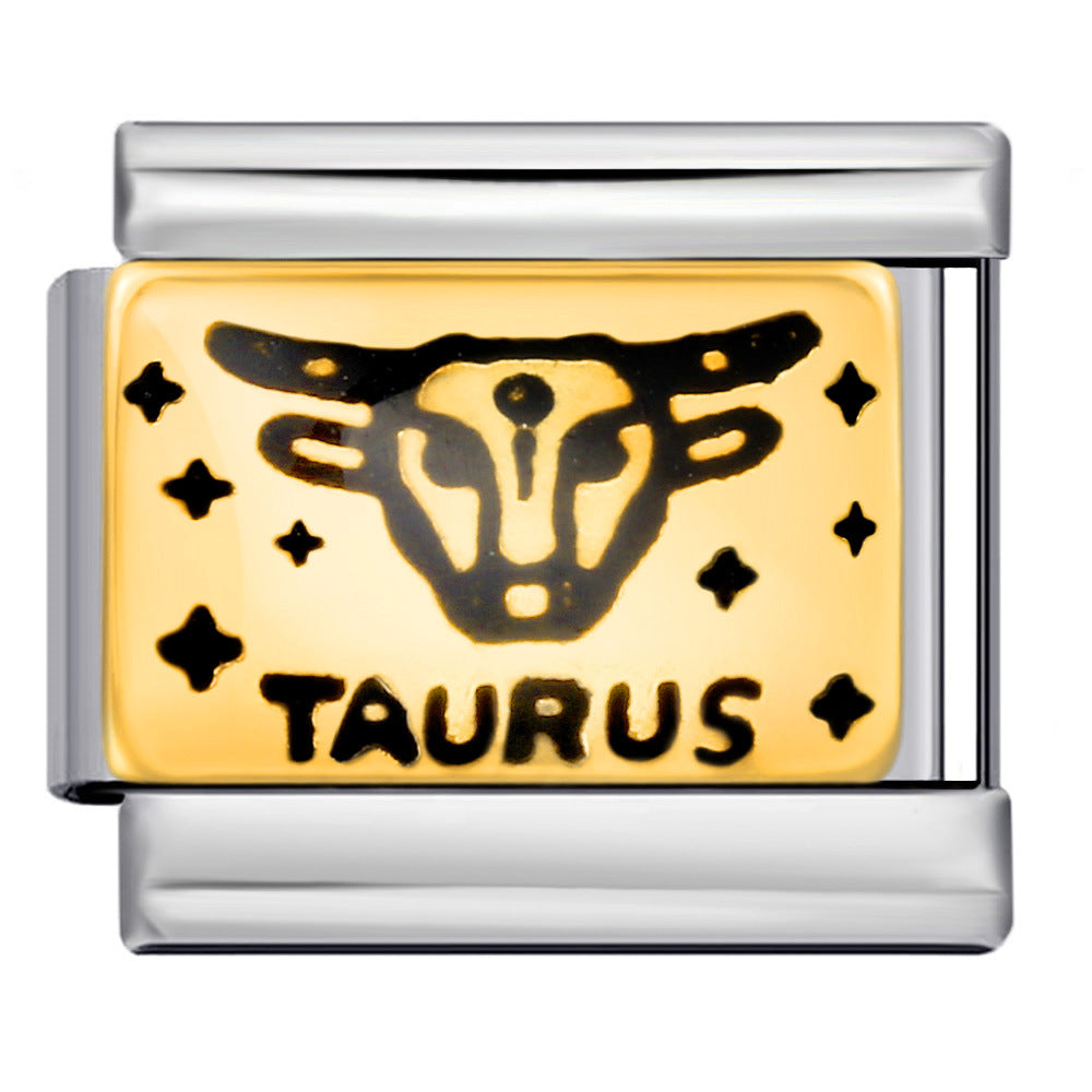 12 Zodiac Sign Italian Modular Bracelet Stainless Steel Gold Plated Enamel DIY Charm Bracelet Jewelry