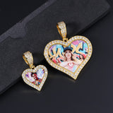 New Micro Inlaid Zircon Heart-shaped Circular Pendant DIY Personalized Picture Photo Making Necklace Birthday Gift