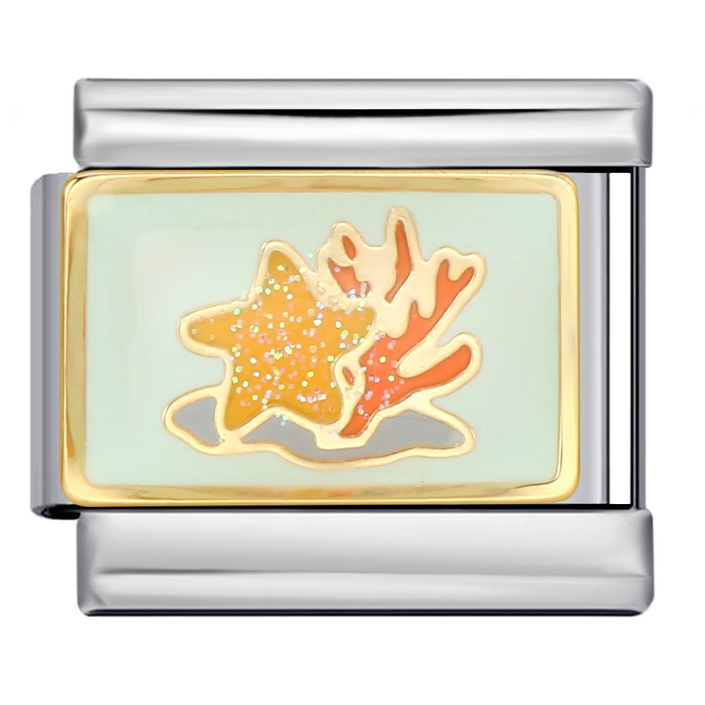 New Italian Module Bracelet Beach Camping Titanium Steel Drip Oil Cartoon Pattern DIY Welding Bracelet Accessories