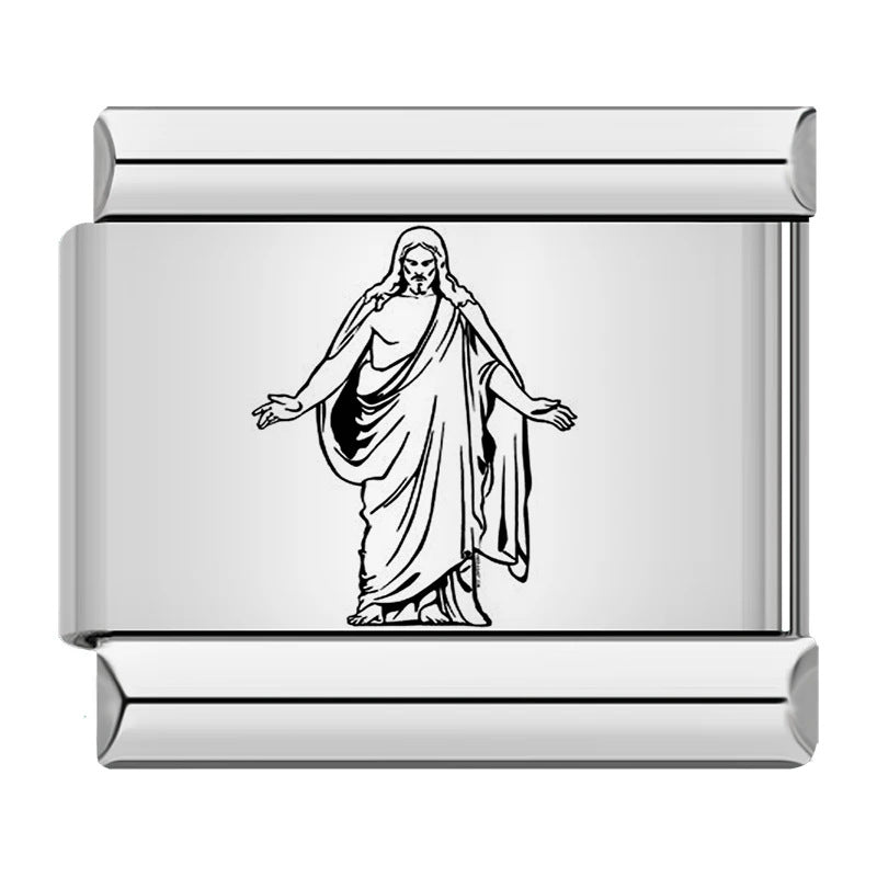 Titanium Steel Laser Engraved Cross Italian Module Bracelet DIY Watch Strap Chain Italian Charms