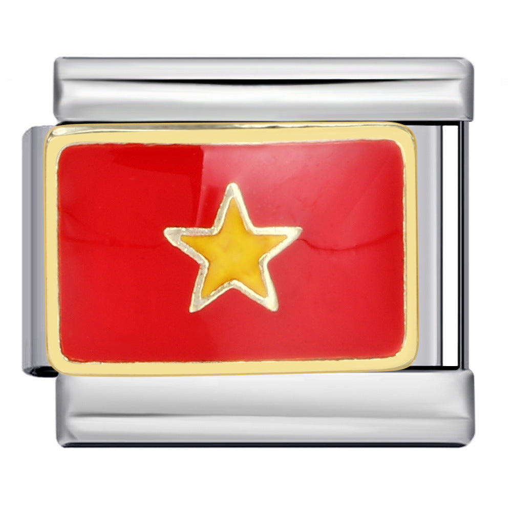 Flag, National Flag, Italian Module, Bracelet, Stainless Steel, Gold-plated, Oil Dripping, Welding Pattern, DIY Bracelet Wholesale