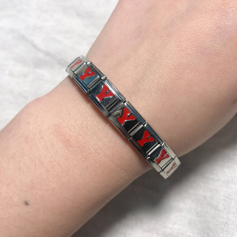 New Titanium Steel Red English Letter DIY Italian Module Bracelet Italian Charm Bracelet