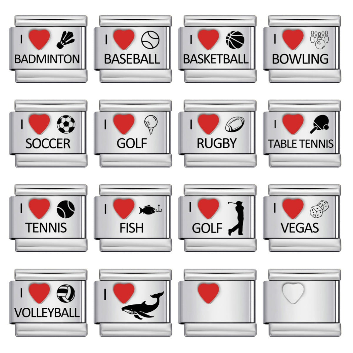 Laser Engraved Red Heart-shaped Ball Pattern Charm Module Titanium Steel DIY Free Splicing Italian Bracelet