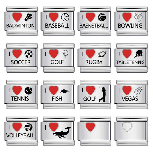 Laser Engraved Red Heart-shaped Ball Pattern Charm Module Titanium Steel DIY Free Splicing Italian Bracelet