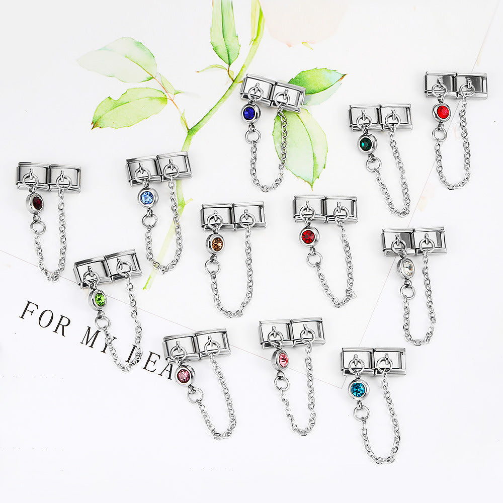 Double Hooked 12 Birthday Stone Italian Module Bracelet Creative DIY Elastic Splicing Titanium Steel Strap Chain