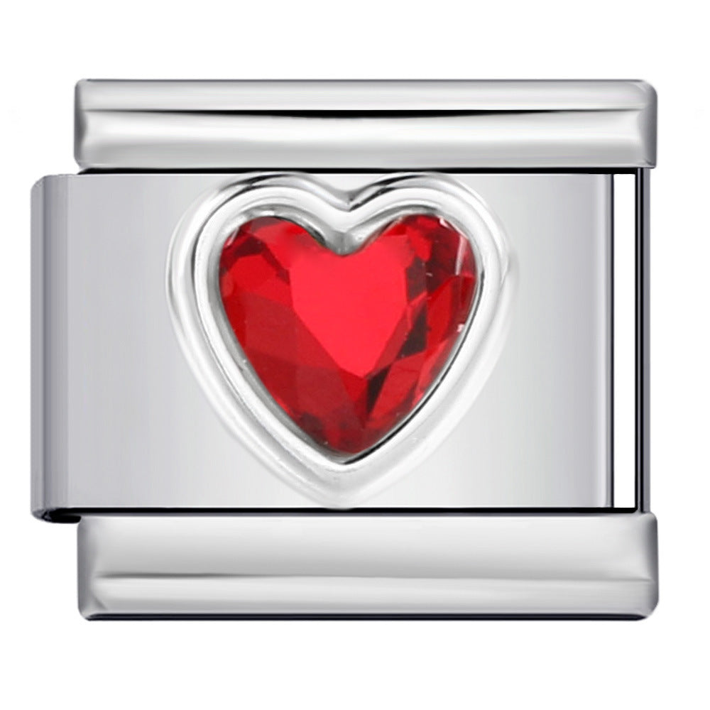 New Love Micro Inlaid Gemstone Italian Module Bracelet Stainless Steel Stamped Crystal Elastic Wristband Accessory